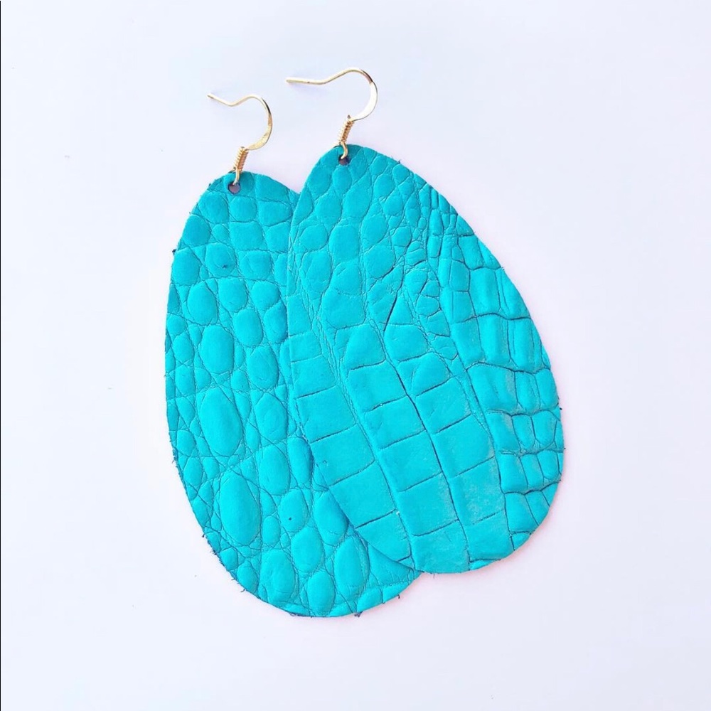 Turquoise leather cutout earrings